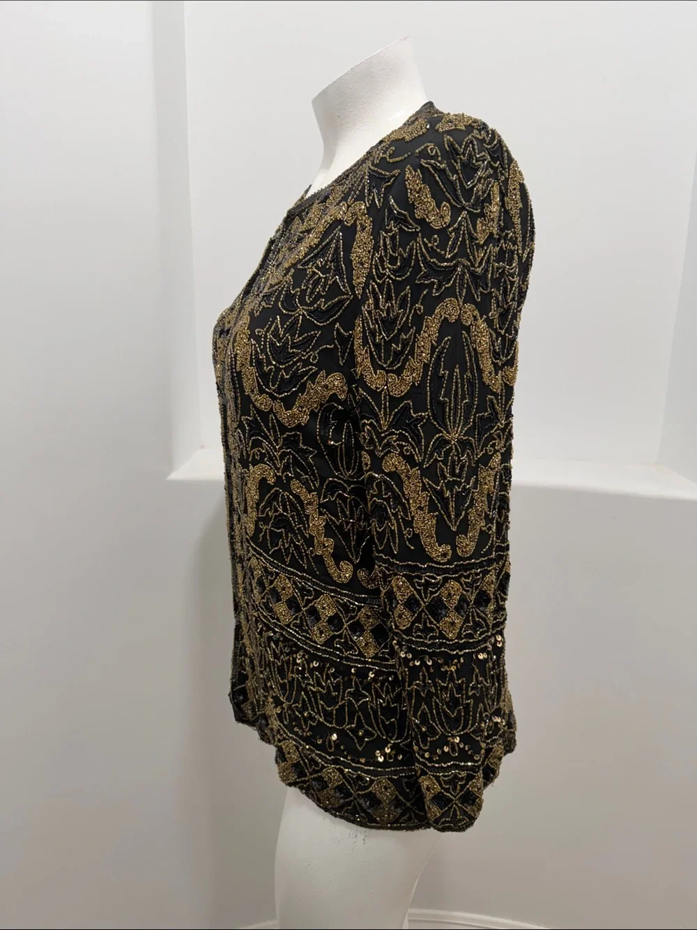 HI FASHIONS of California Vintage Beaded Black Gold Sequin Evening Jacket 3X